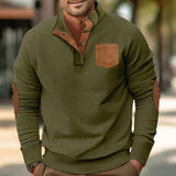 Buttoned Standing Collar Men's Sweater With Chest Pocket - Weriion