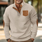 Buttoned Standing Collar Men's Sweater With Chest Pocket - Weriion