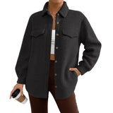 Women's Solid Color Long-Sleeved Lapel Fleece Jacket