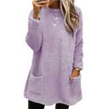 Women's Fleece Pullover Long Sweater With Pockets Winter Warm Casual Long Sleeve Cozy Hooded Casual Sweatershirt