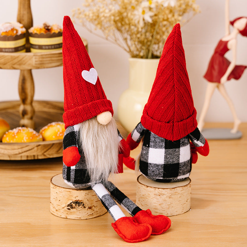Sitting Red Knitted Hat Faceless Christmas Doll Toy Decoration