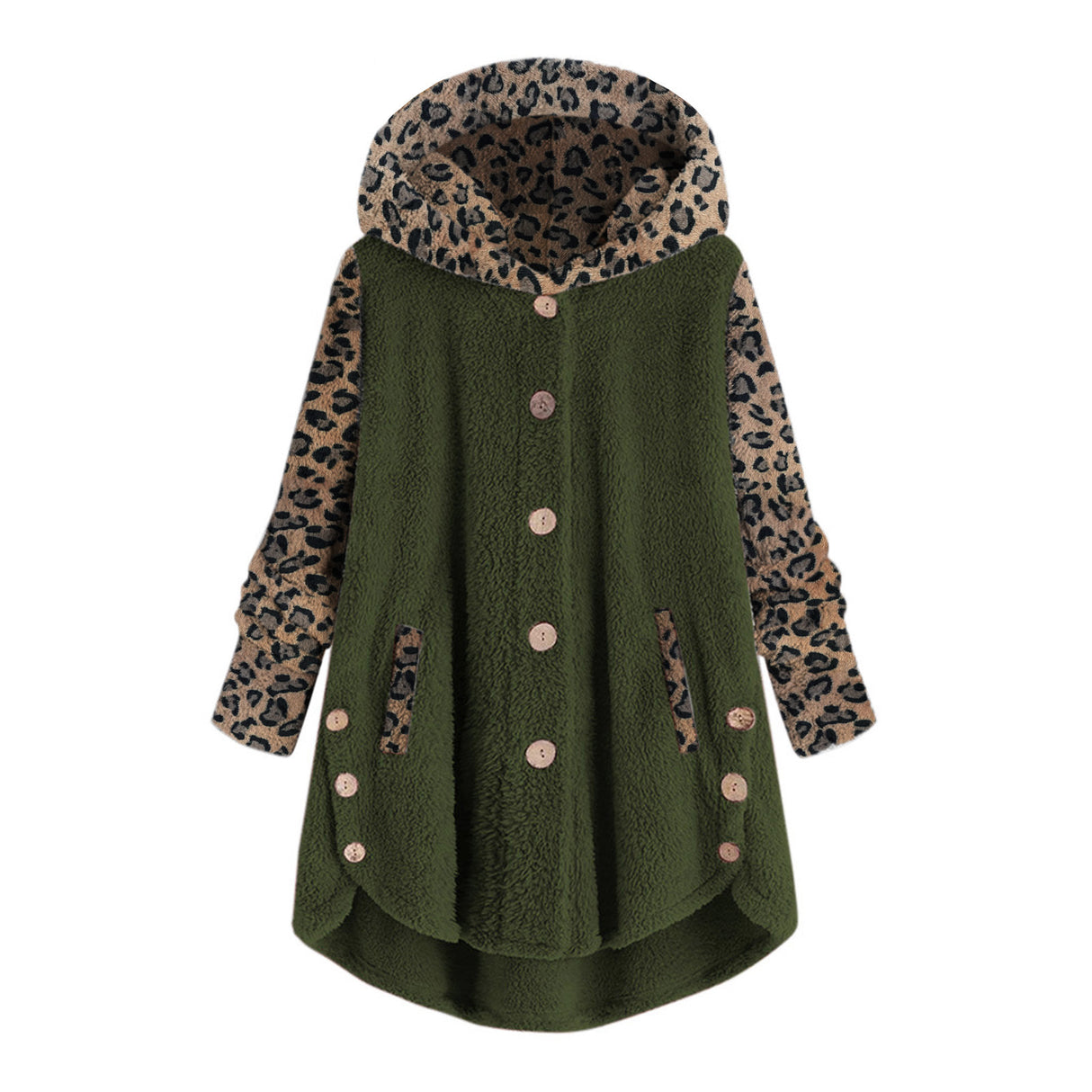 Autumn And Winter Long Sleeve Leopard Hooded Plush Coat For Women