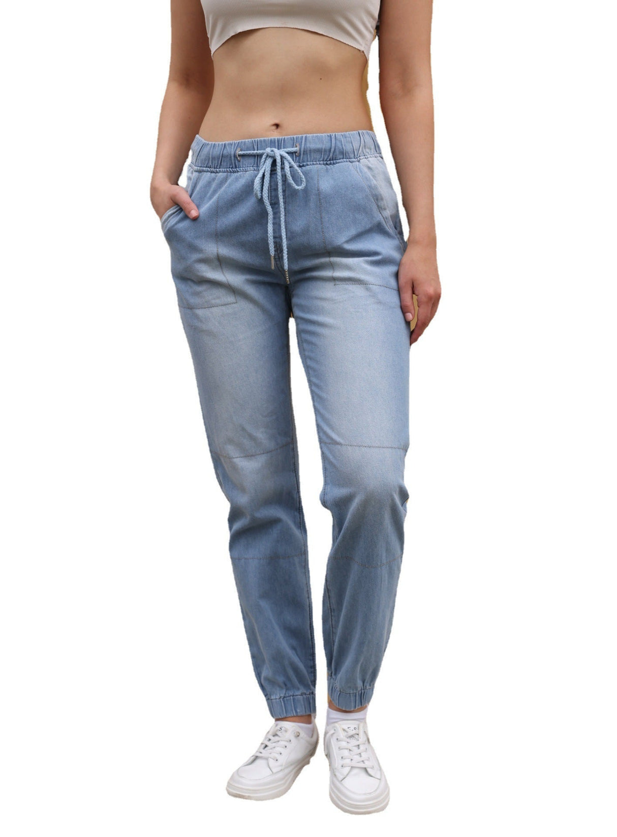 Casual Light Blue Elastic Denim Fabric Jeans For Women - Weriion