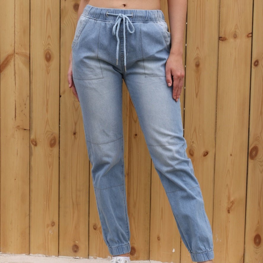 Casual Light Blue Elastic Denim Fabric Jeans For Women - Weriion