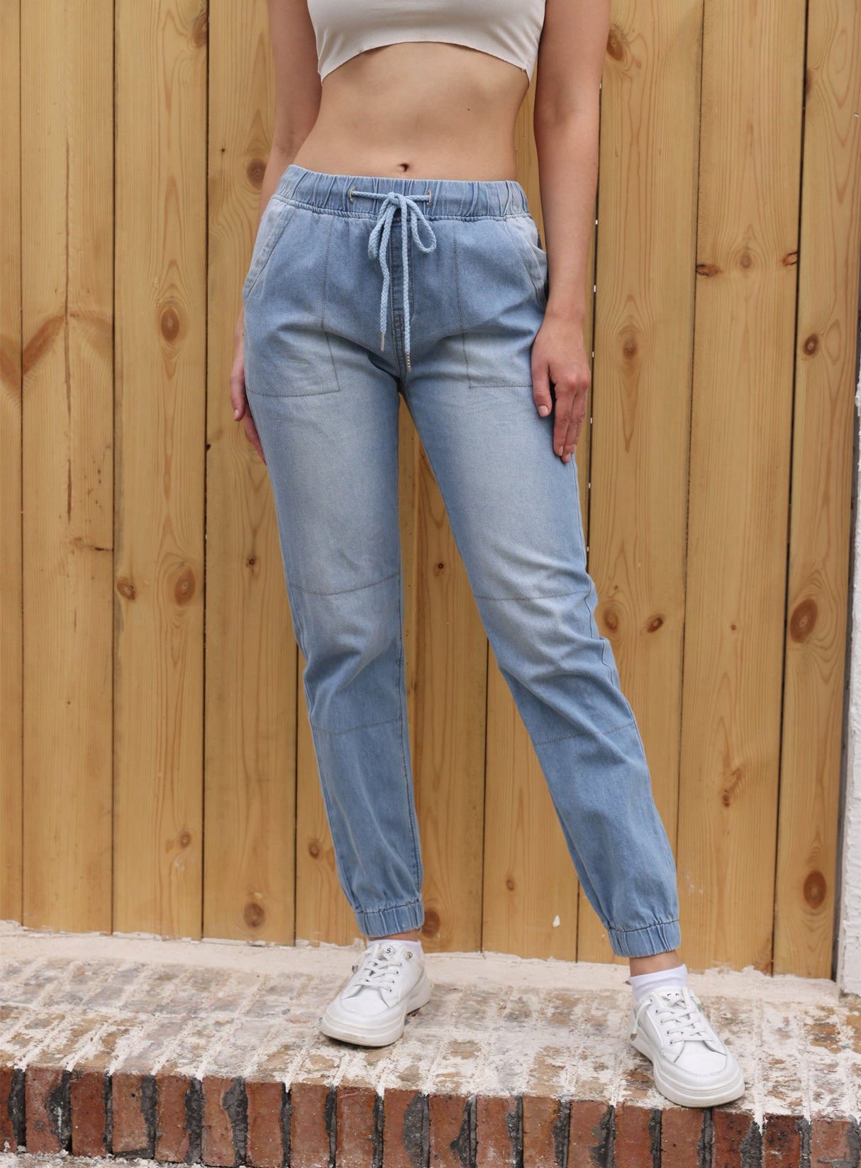 Casual Light Blue Elastic Denim Fabric Jeans For Women - Weriion