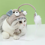 Cat Hat With Attached Feather Toy - Weriion