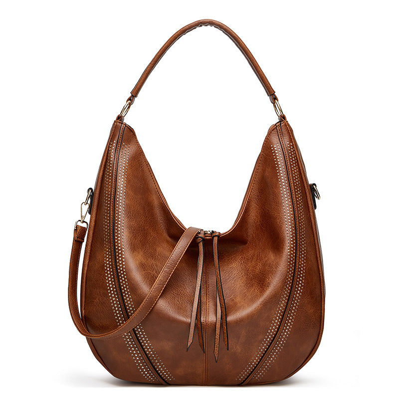 Trendy Retro Large Capacity Tote Shoulder Bag Tassel Hollow One-Shoulder Bag Women's Handbag