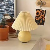 Ceramic Bottom Pleated Scandinavian Retro Table Lamp With USB Push Button Switch Bedroom Bedside Decoration - Weriion