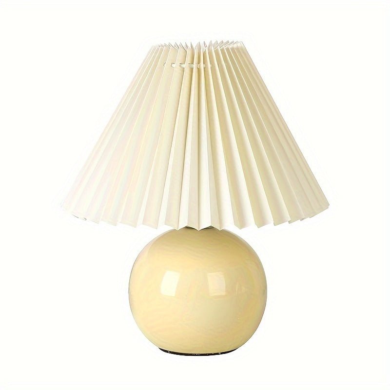 Ceramic Bottom Pleated Scandinavian Retro Table Lamp With USB Push Button Switch Bedroom Bedside Decoration - Weriion