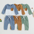 Color Matching Sweater With Chest Pocket & Lace - Up Sweatpants 2 - Piece Baby Boy Casual Clothing Set - Weriion