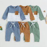 Color Matching Sweater With Chest Pocket & Lace - Up Sweatpants 2 - Piece Baby Boy Casual Clothing Set - Weriion