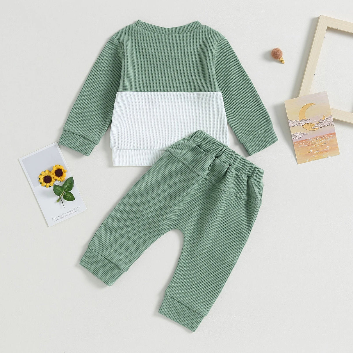 Color Matching Sweater With Chest Pocket & Lace - Up Sweatpants 2 - Piece Baby Boy Casual Clothing Set - Weriion