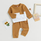 Color Matching Sweater With Chest Pocket & Lace - Up Sweatpants 2 - Piece Baby Boy Casual Clothing Set - Weriion