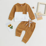 Color Matching Sweater With Chest Pocket & Lace - Up Sweatpants 2 - Piece Baby Boy Casual Clothing Set - Weriion