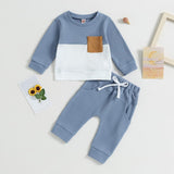 Color Matching Sweater With Chest Pocket & Lace - Up Sweatpants 2 - Piece Baby Boy Casual Clothing Set - Weriion