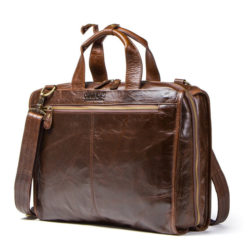 Cowhide Leather Business Briefcase Shoulder Messenger Computer Men's Bag - Weriion