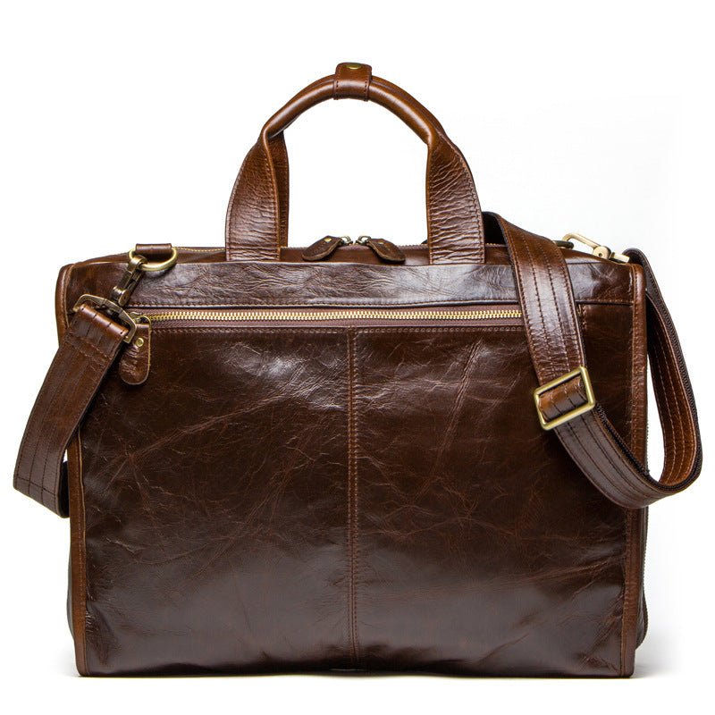 Cowhide Leather Business Briefcase Shoulder Messenger Computer Men's Bag - Weriion