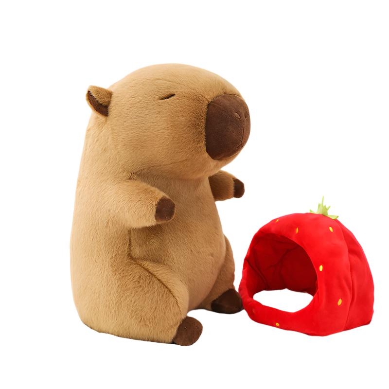 Creative Stuffed Animal Children's Cartoon Capybara Doll With Strawberry Hat Plush Toy - Weriion