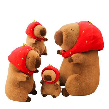 Creative Stuffed Animal Children's Cartoon Capybara Doll With Strawberry Hat Plush Toy - Weriion