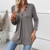 Casual Mid-Length V-Neck Solid Color Long-Sleeve Women's Top
