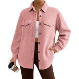 Women's Solid Color Long-Sleeved Lapel Fleece Jacket