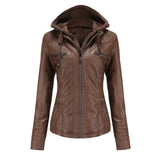 Detachable Two - Piece Hooded Leather Jacket For Women - Weriion