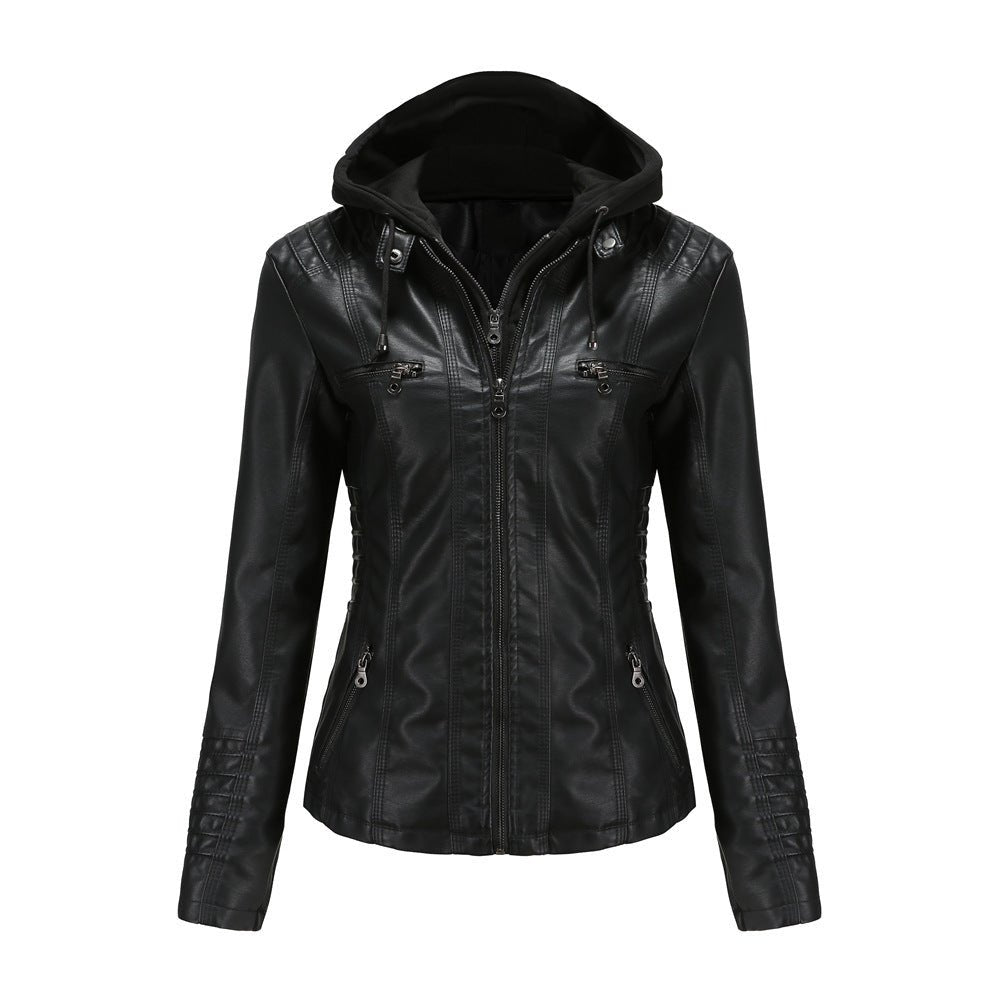 Detachable Two - Piece Hooded Leather Jacket For Women - Weriion