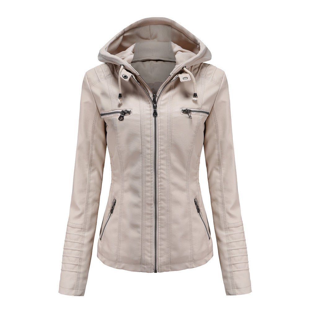 Detachable Two - Piece Hooded Leather Jacket For Women - Weriion