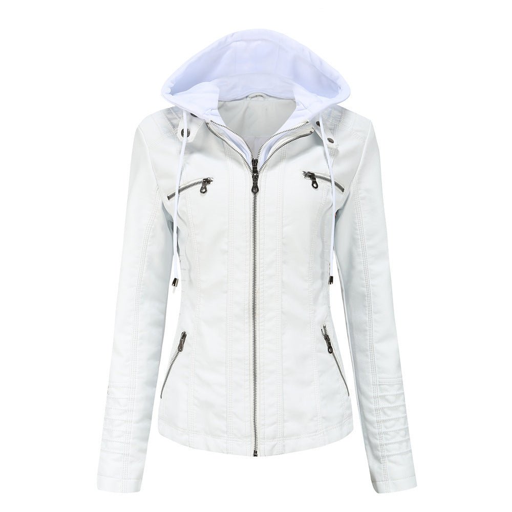 Detachable Two - Piece Hooded Leather Jacket For Women - Weriion