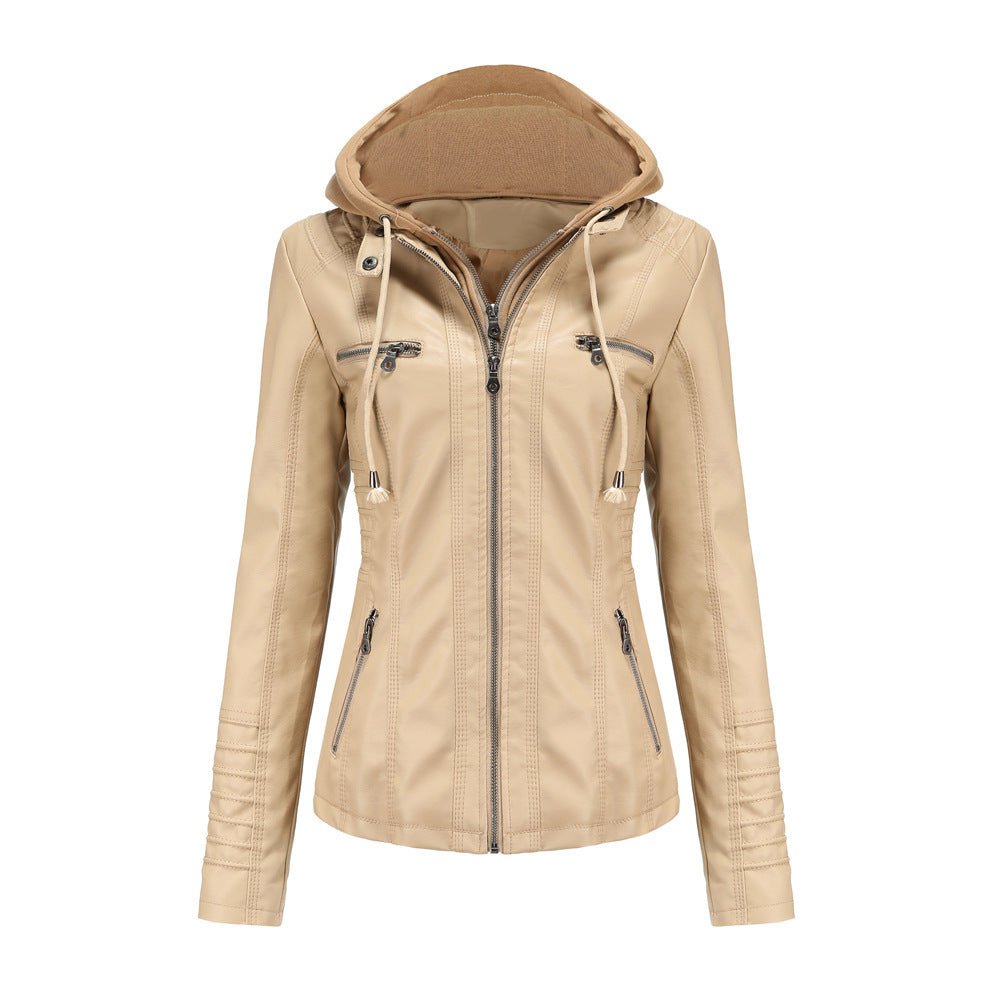 Detachable Two - Piece Hooded Leather Jacket For Women - Weriion