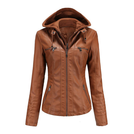 Detachable Two - Piece Hooded Leather Jacket For Women - Weriion