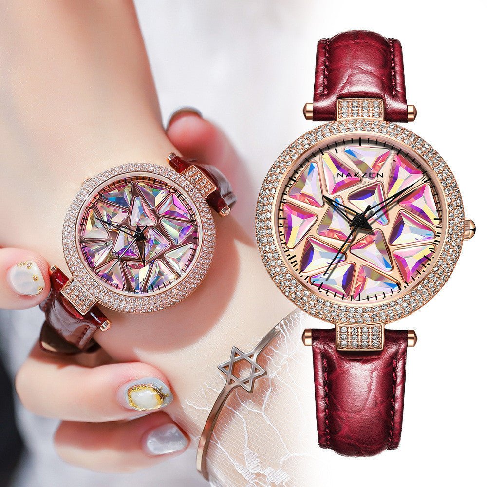 Diamond Dial Leather Strap Women's Watches - Weriion