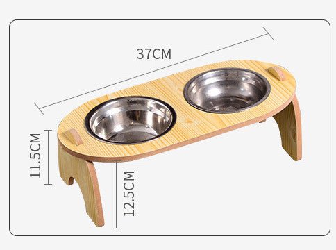 Double Pet Dog Bowl With Wooden Stand - Weriion