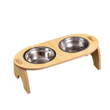 Double Pet Dog Bowl With Wooden Stand - Weriion