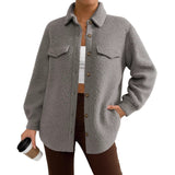 Women's Solid Color Long-Sleeved Lapel Fleece Jacket
