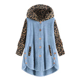 Autumn And Winter Long Sleeve Leopard Hooded Plush Coat For Women