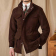 Elastic Waist Stand Collar Multi - Pocket Safari Vintage Gentlemans Coat Jacket - Weriion