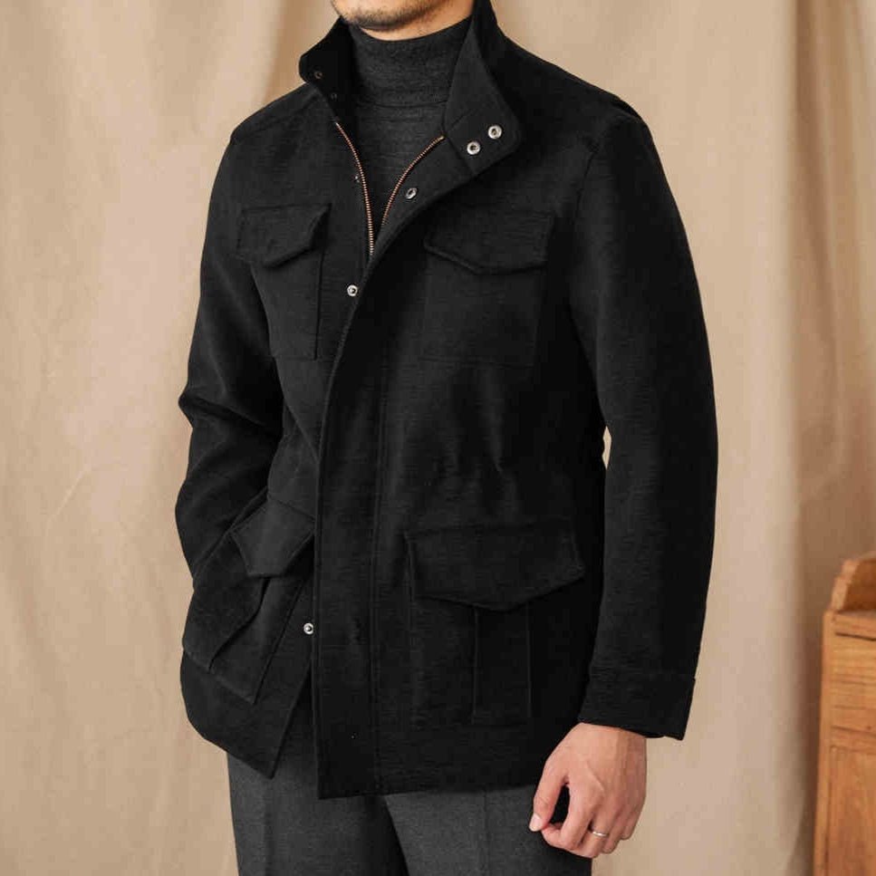 Elastic Waist Stand Collar Multi - Pocket Safari Vintage Gentlemans Coat Jacket - Weriion