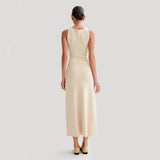 Elegant Knitted Sleeveless Dress With Single Breast Slim Fit Round Neck Women's Clothing - Weriion