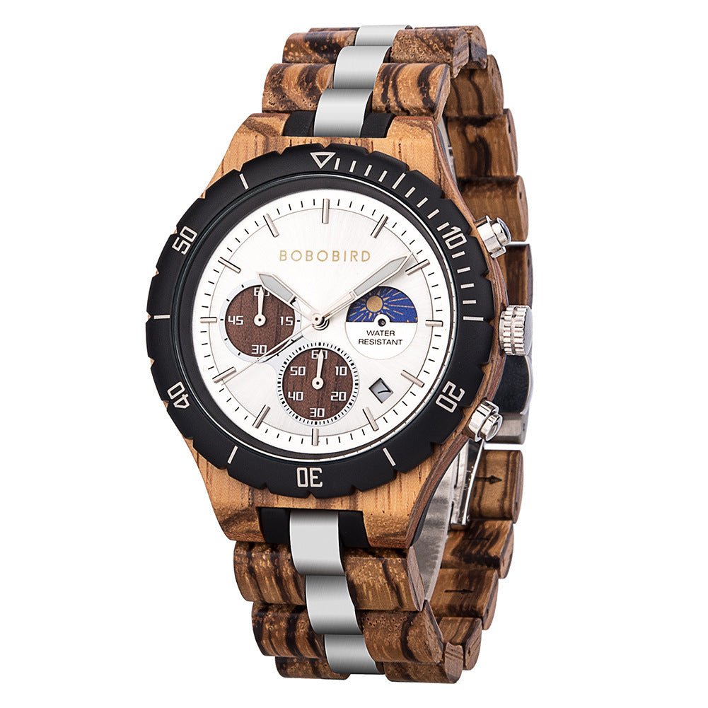 Engraved Multi - Function Quartz Wooden Watch For Men - Weriion