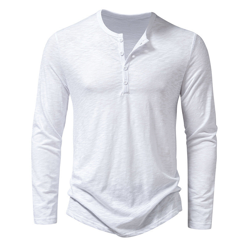 Men's Long-Sleeved T-Shirt Fashion Casual Solid Color Pullover Button Top Autumn And Spring Clothing
