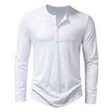 Men's Long-Sleeved T-Shirt Fashion Casual Solid Color Pullover Button Top Autumn And Spring Clothing