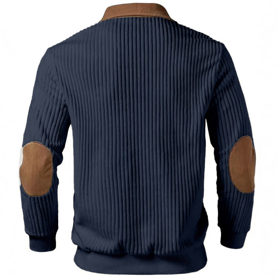 Notched-Collar Patchwork Knit Top Sweater With Zipper For Men
