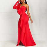 Solid Color Mid-Length Long Skirt High-Waisted Chest-Wrapped Ruffle Gown