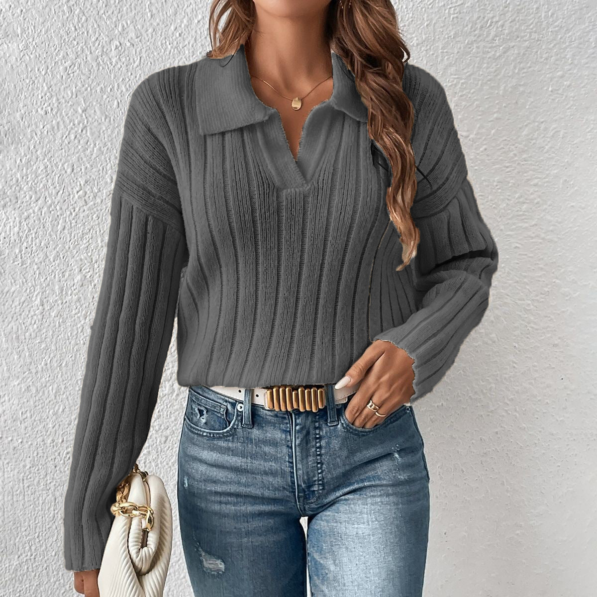 Fashion Casual Polo Collar Sweater For Women - Weriion