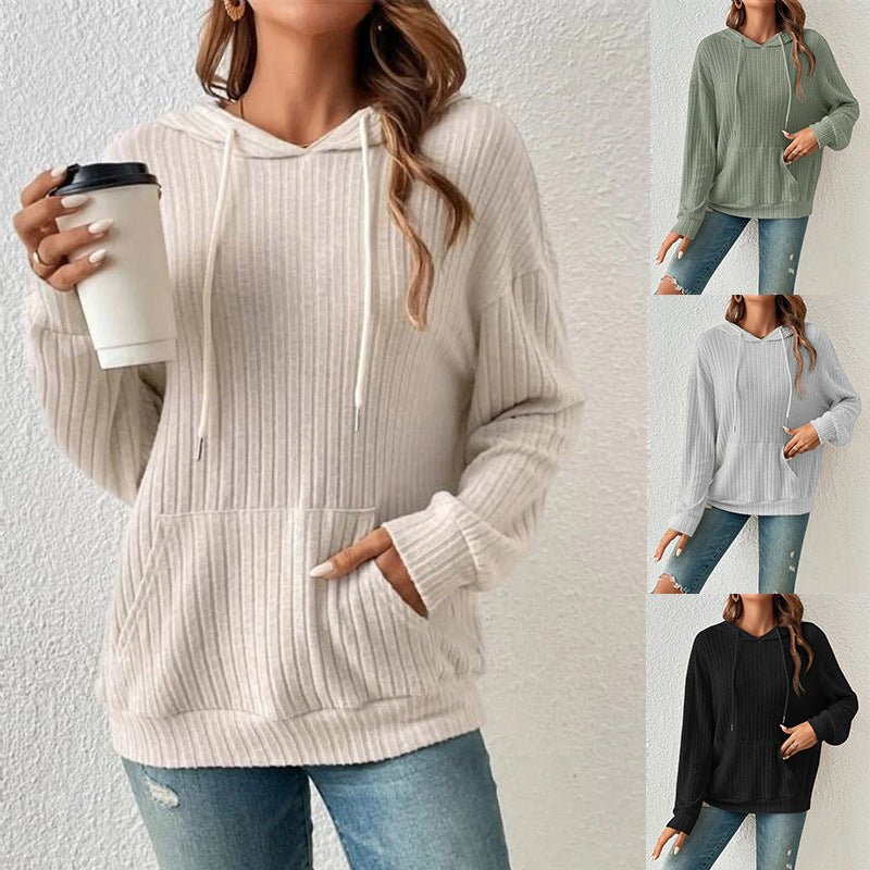 Fashion Drawstring Long - Sleeved Hooded Sweatshirt With Pockets Solid Knitwear Hoodie Women's Clothing - Weriion