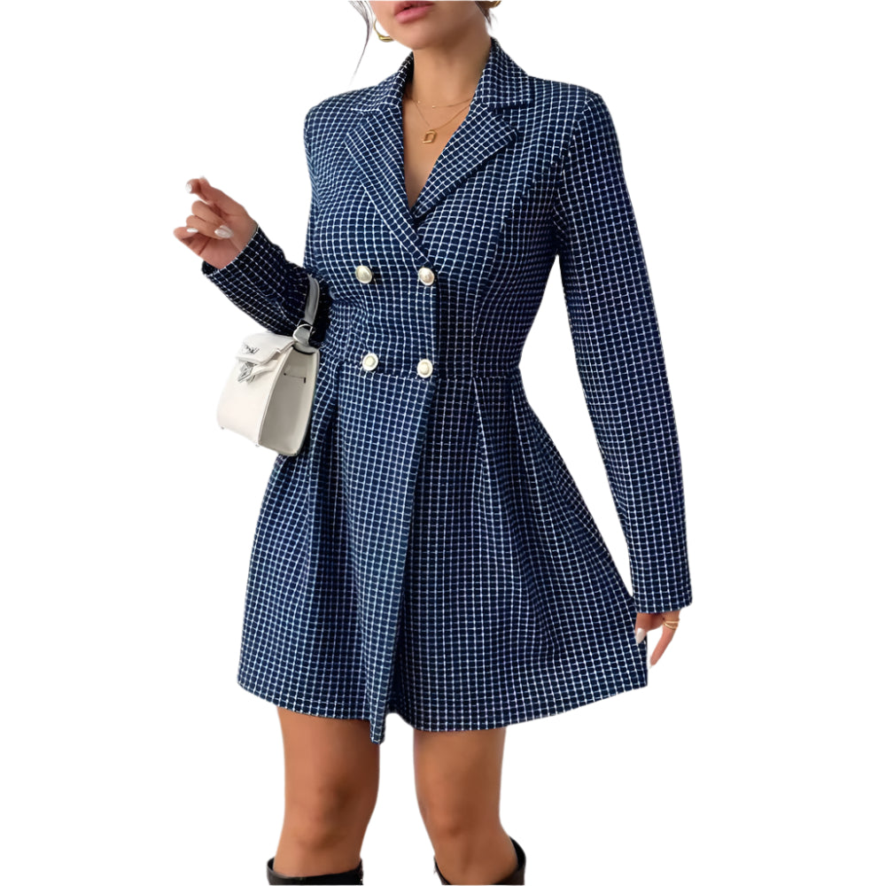 Fashion Plaid Temperament Commute V - Neck Long Sleeve Coat - Weriion