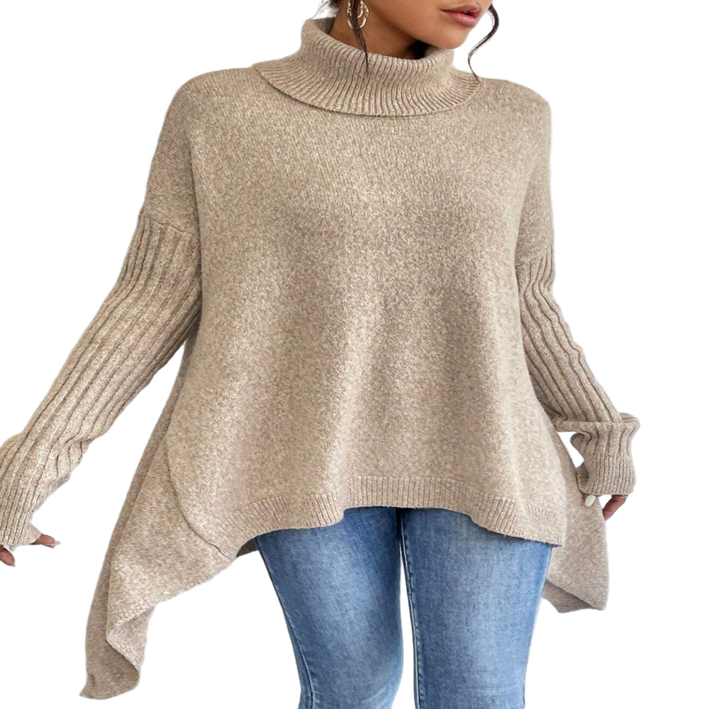 Irregular Turtleneck Sweater Winter Loose Long Sleeve Knitted Tops Leisure Warm Pullover Sweater Women's Clothing