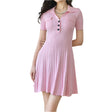 French Retro Solid Color Polo Collar Waist Slimming And Short A - Line Dress - Weriion