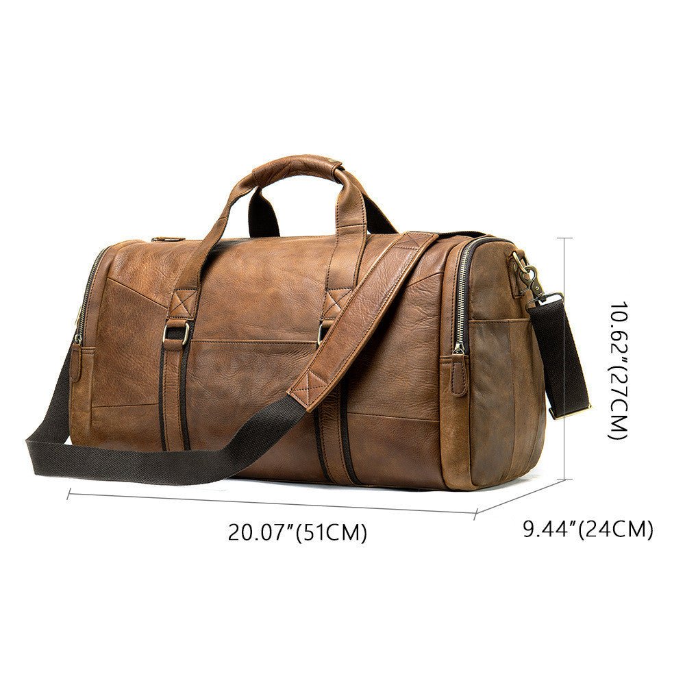 Genuine Leather Men's Business Travel Top Layer Cowhide One - shoulder Duffle Bag - Weriion